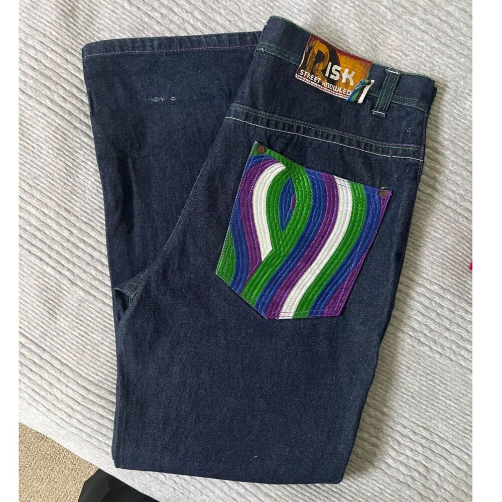 Embroidered Risk Denim Jeans - Picture 3 of 11
